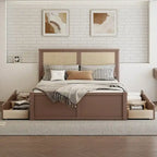 Lit plateforme de rangement Harper&Bright Designs avec tête de lit en rotin et 4 tiroirs