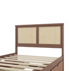 Lit plateforme de rangement Harper&Bright Designs avec tête de lit en rotin et 4 tiroirs