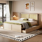 Lit plateforme de rangement Harper&Bright Designs avec tête de lit en rotin et 4 tiroirs