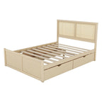 Lit plateforme de rangement Harper&Bright Designs avec tête de lit en rotin et 4 tiroirs