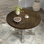 Table de salle à manger ronde de 47 pouces Derry, blanc antique et chêne foncé, de Furniture of America