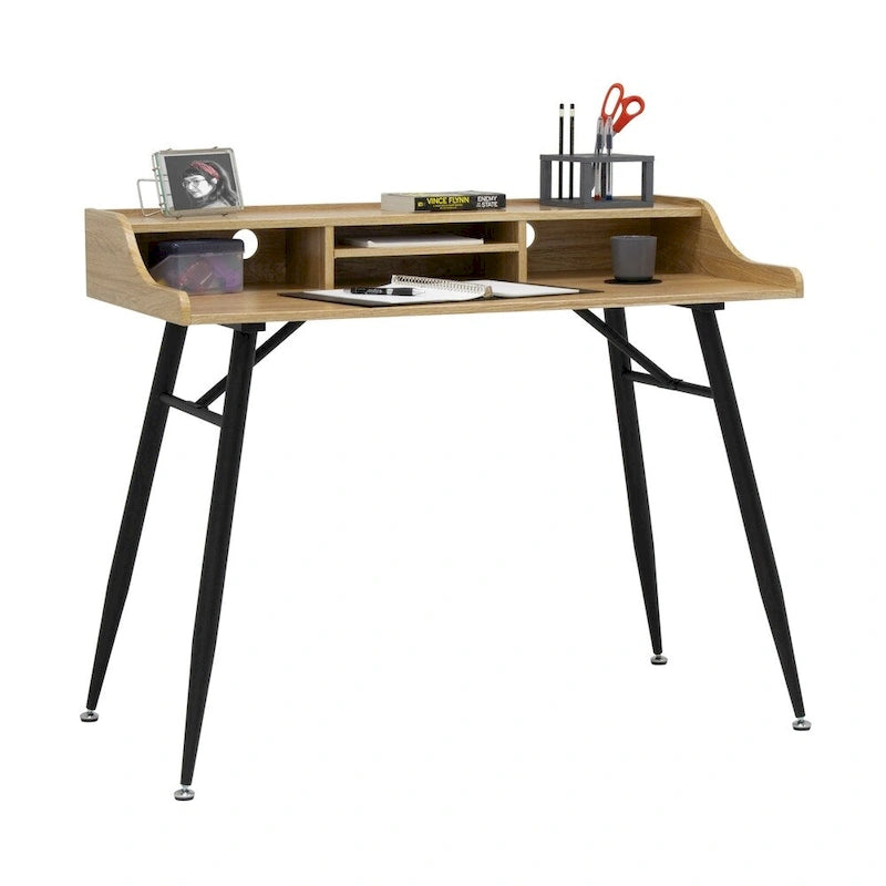Calico Designs Woodford 45   Wide Modern, Secretary, Writing, Desk with Low Storage Hutch and Metal Tapered Legs