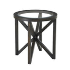 Table basse en verre trempé Base en bois massif Plateau rond en verre transparent