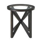 Table basse en verre trempé Base en bois massif Plateau rond en verre transparent