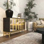 Meuble bas en bois avec façade miroir - Doré ou Noir - Roche River Decor